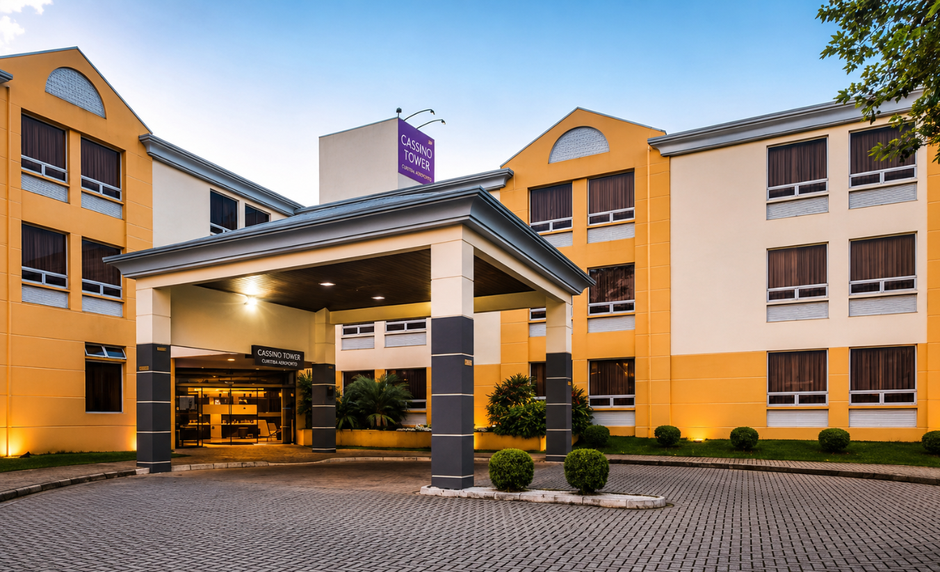 Fachada do Hotel Cassino Tower Curitiba Aeroporto em São José dos Pinhais