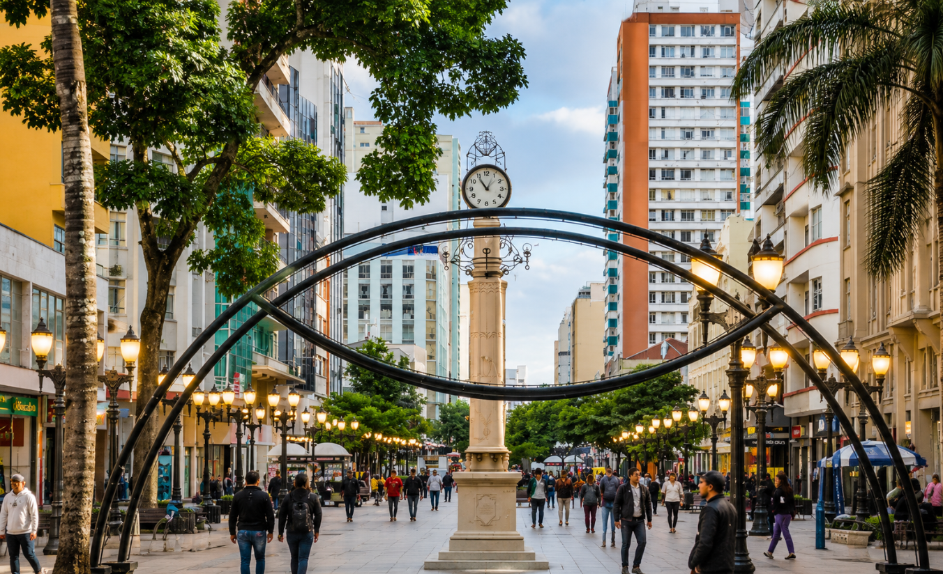 Vista da região central de Curitiba, próxima aos hotéis Golden Park e Dan Inn