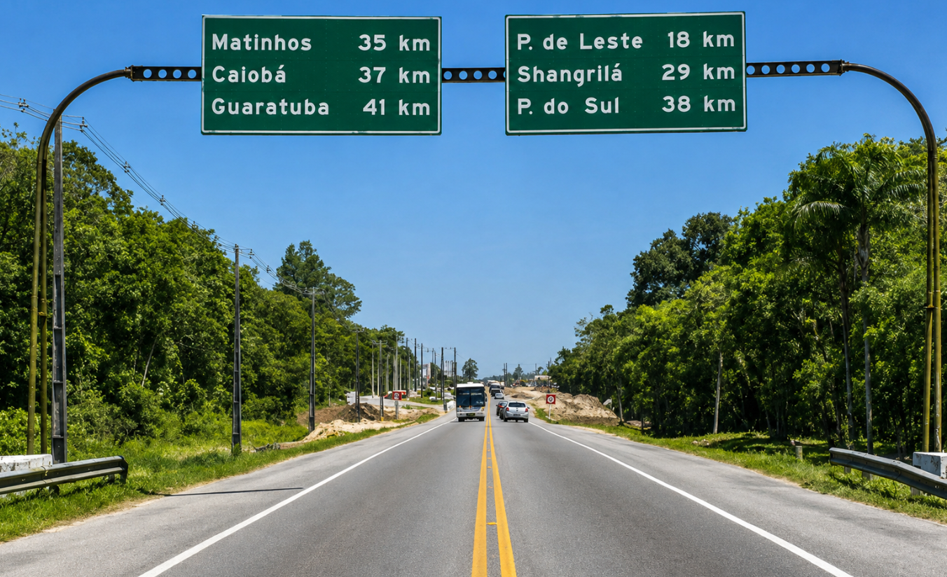 Estrada saindo de Curitiba em direção a outras regiões turísticas do Paraná