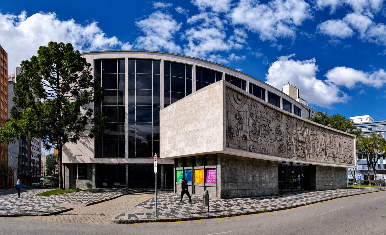 Fachada do Teatro Guaíra no centro de Curitiba, próximo à região central da cidade